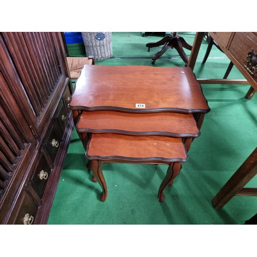 474 - Solid cherry wood nest of three tables with pie crust edges on cabriole legs by John E. Coyle Ltd. L... 