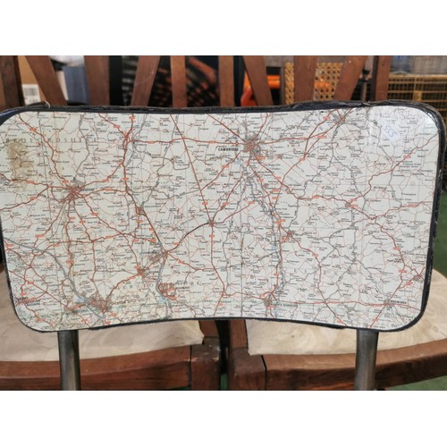 448 - Chrome chair with original map of London on the seat and back along with a arts and crafts oak chair... 