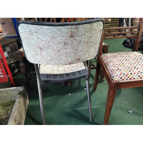 448 - Chrome chair with original map of London on the seat and back along with a arts and crafts oak chair... 