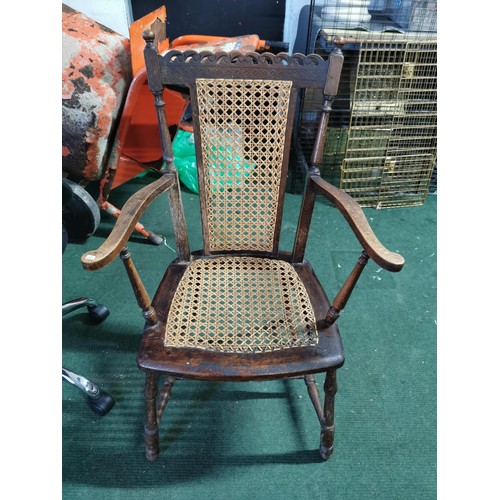 450 - Victorian inglenook chair with a professionally re woven cane back and seat back made of oak. in exc... 