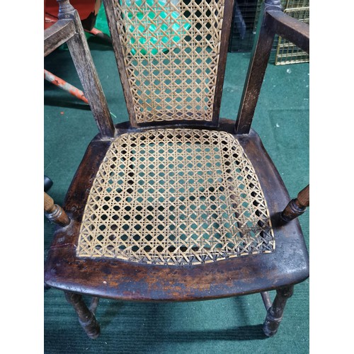 450 - Victorian inglenook chair with a professionally re woven cane back and seat back made of oak. in exc... 