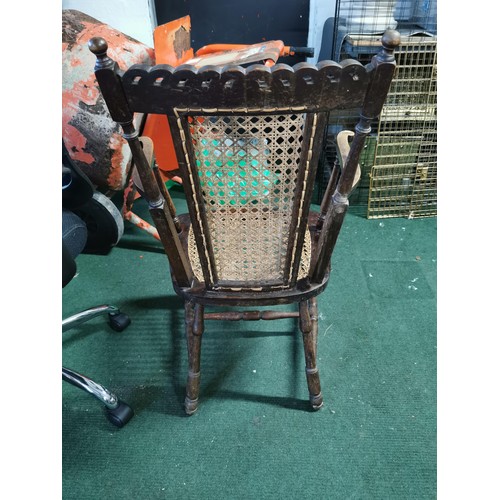 450 - Victorian inglenook chair with a professionally re woven cane back and seat back made of oak. in exc... 