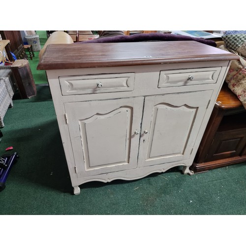 477 - Vintage Laura Ashley Bramley range cream painted dresser two drawers above to cupboards with a solid... 