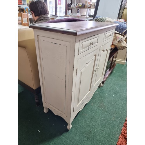 477 - Vintage Laura Ashley Bramley range cream painted dresser two drawers above to cupboards with a solid... 