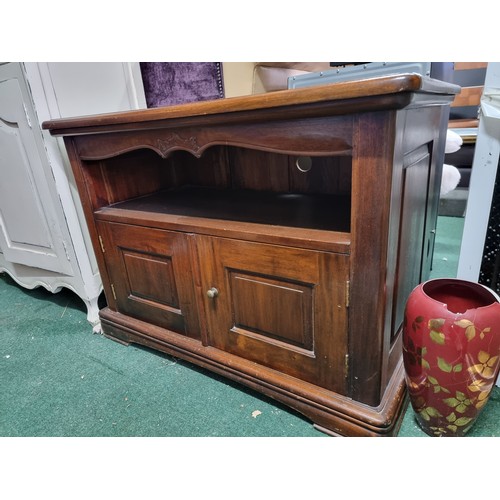 478 - Fine quality solid Brazilian rosewood TV cabinet of solid construction with two panelled drawers to ... 