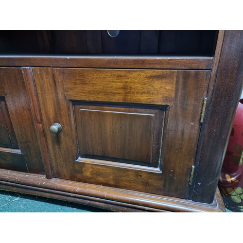 478 - Fine quality solid Brazilian rosewood TV cabinet of solid construction with two panelled drawers to ... 