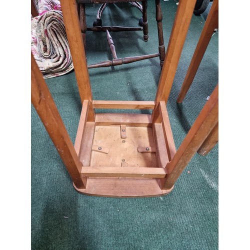 479 - Pair of vintage retro 1970's beech stools with green rexine tops tops are removable for reupholsteri... 