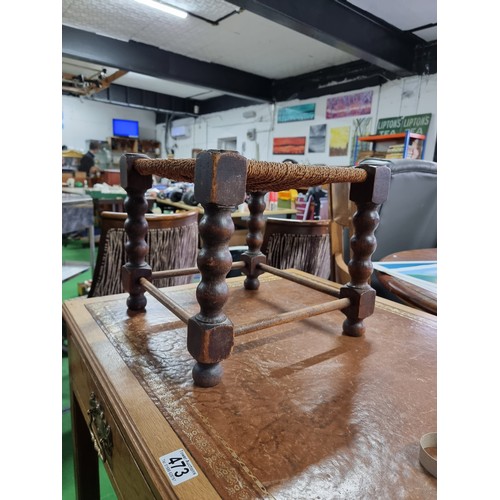 484 - Vintage stool with a rush seat and bobbin twist legs height 30cm 35cm squared