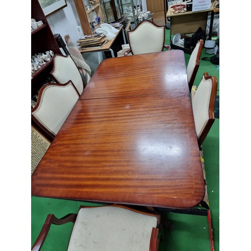 492 - Beresford & Hicks extending mahogany dining table with a set of four plus 2 carver chairs matching w... 