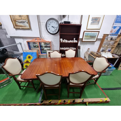 492 - Beresford & Hicks extending mahogany dining table with a set of four plus 2 carver chairs matching w... 