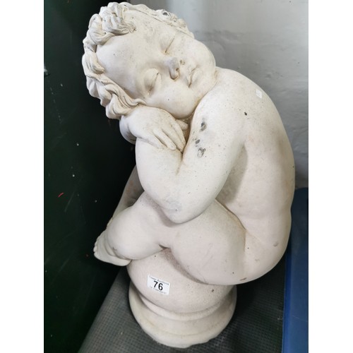 76 - Stunning vintage stoneware cherub seated on a baluster garden figure presenting excellent detail. in... 