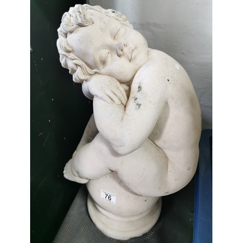 76 - Stunning vintage stoneware cherub seated on a baluster garden figure presenting excellent detail. in... 