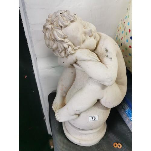 76 - Stunning vintage stoneware cherub seated on a baluster garden figure presenting excellent detail. in... 