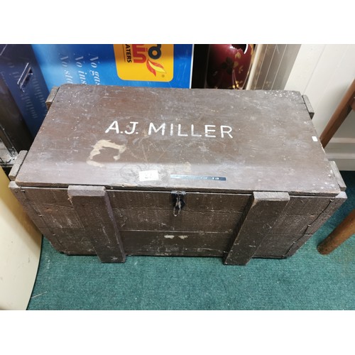 72 - Large wooden ammo box lined with wool throughout in very good order, marked A.J.Miller to the top. S... 