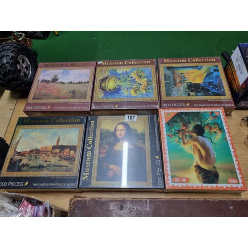 167 - 6 x new and sealed 1000 piece puzzles. 5 for the museum collection of paintings of the world, all se... 