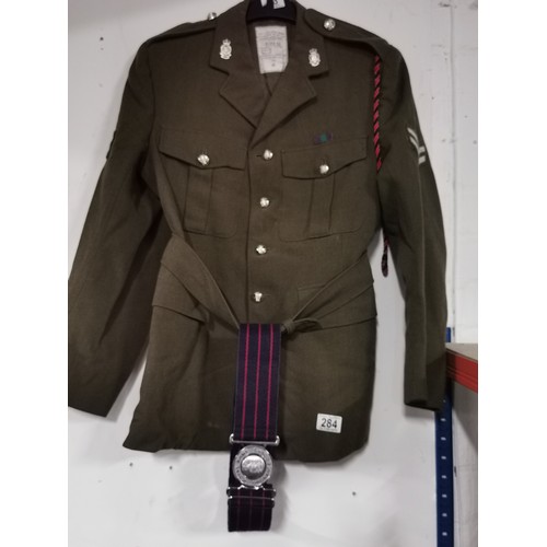 128 - A 1968 royal Army ordinance corps military sergeants dress uniform. Complete with dress belt and dre... 