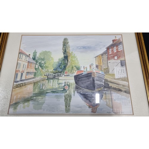 140 - Two framed & glazed original water colours of two canal scenes both signed lower right Aileen Needha... 