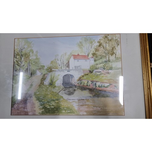 140 - Two framed & glazed original water colours of two canal scenes both signed lower right Aileen Needha... 