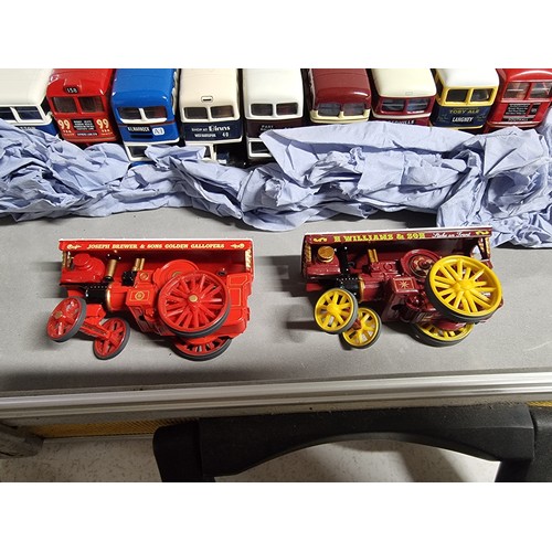 174 - A metal lockable case containing 19 diecast buses and 3 x steam engines all in excellent condition a... 