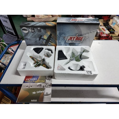 175 - 2 x boxed as new diecast aeroplanes with display stands by atlas edition for Vickers Wellington, RF/... 