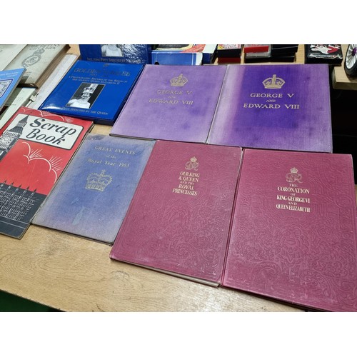 238 - A large collection of Royal memorabilia books including coronation books for King George V, Edward V... 