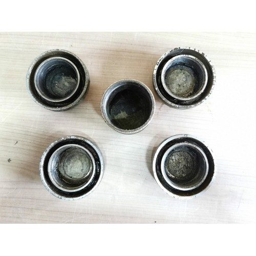 8 - Collection of 4x original vintage chrome wheel spinners along with cart wheel Warwick locking brass ... 