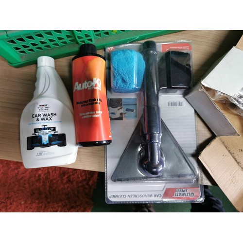 10 - 2x boxes of car cleaning accessories inc bottles of AutoKit professional, along with a tray containi... 