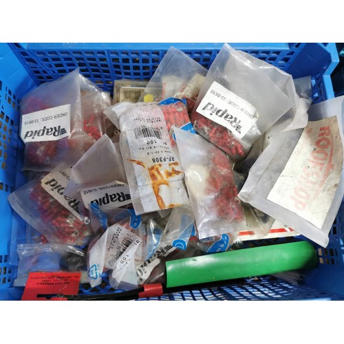 18 - Large quantity of 9 crates containing assorted screws, nails, locking pins, cleats, bolts etc mostly... 