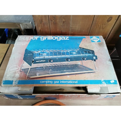 25 - Super grillogaz camping stove boxed in good order with instruction manual and gas tube