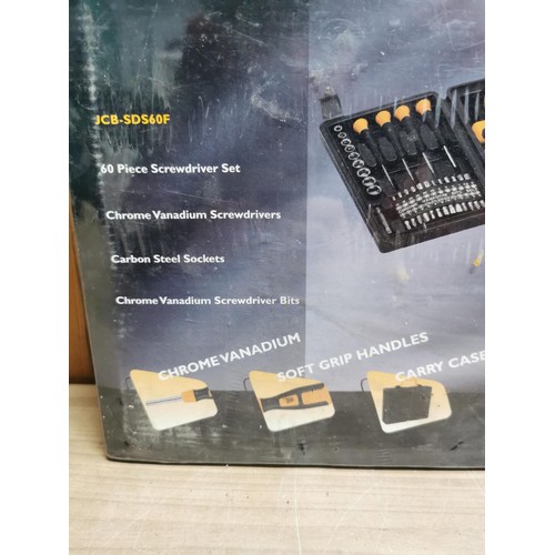 26 - Boxed new and sealed JCB 60 piece screwdriver set complete with hardcase