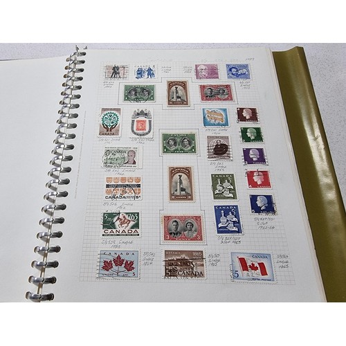 224 - A new world stamp album containing a large quantity of stamps from around the world along with an em... 