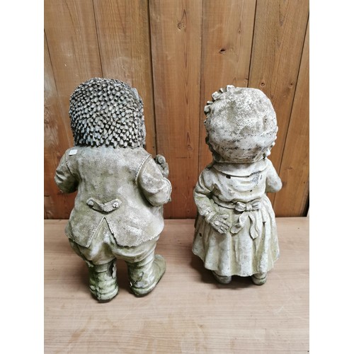 47 - Pair of heavy stoneware Mr and Mrs Hedgehog figures in good order height of 43cm, Mrs hedgehog is mi... 