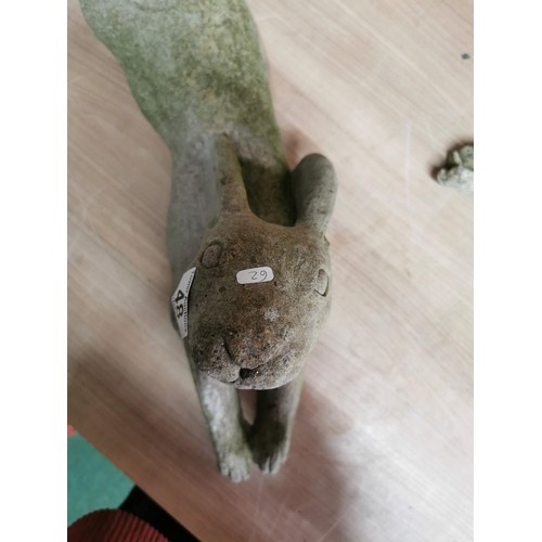 48 - 2x pairs of moon gazing hares, one has broken legs but are present, along with a concrete rabbit. Le... 