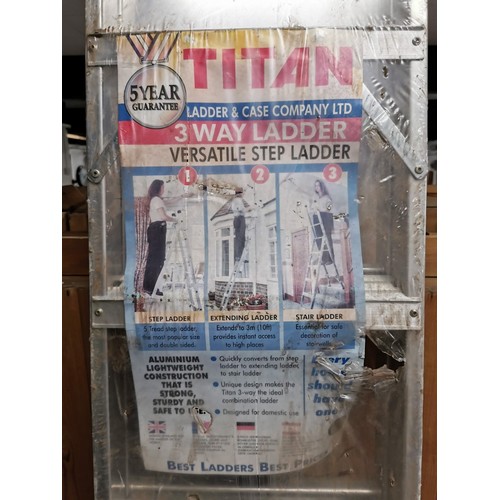 51 - Titan new and sealed 3 way ladder along with a roof ladder attachement, extends to 3 meters, (10 Foo... 