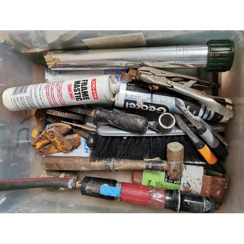 56 - Large quantity of various tools in 4x boxes inc saws, screw drivers, pumps, along with a boxed air g... 