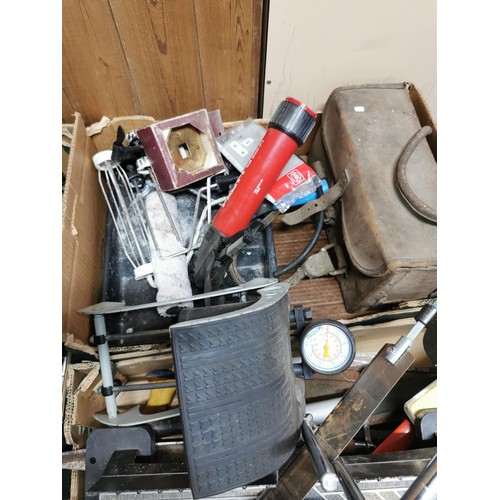 56 - Large quantity of various tools in 4x boxes inc saws, screw drivers, pumps, along with a boxed air g... 