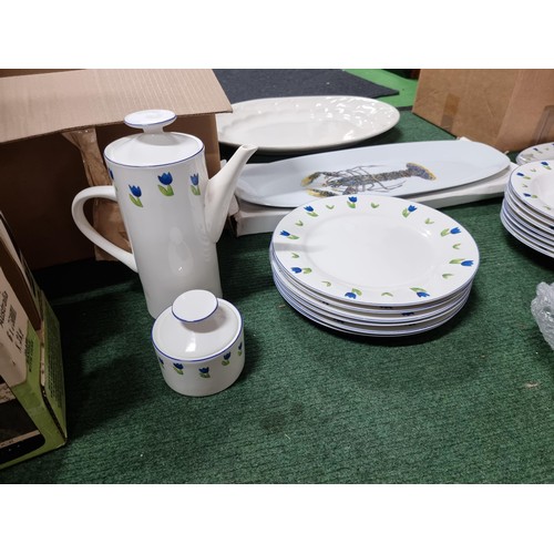 239 - A blue floral design hand painted dinner and coffee set with list provided (see photos) along with a... 