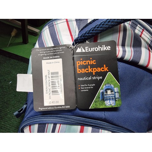 241 - A brand new Eurohike picnic backpack for 4 people complete with contents, bottle cooler and picnic b... 