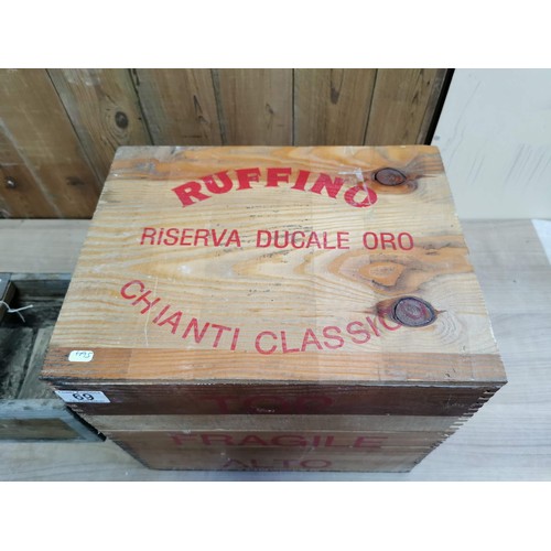 69 - Vintage wine crate stamped Ruffino Chianti Classico along with a small vintage wooden trug all in go... 