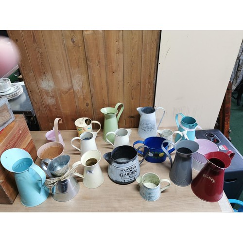 71 - Large quantity of ornamental metal ware inc 15 jugs, a collectable kilner jug & 2x watering cans con... 