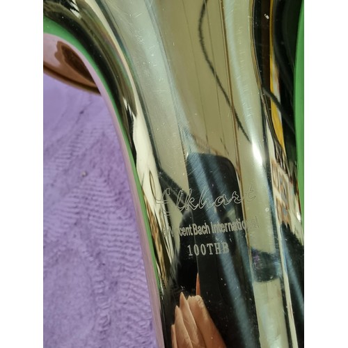 246 - A cased Elkhart 100THB by Vincent Bach international brass Tenor Horn. Needs attention to valves (Pa... 