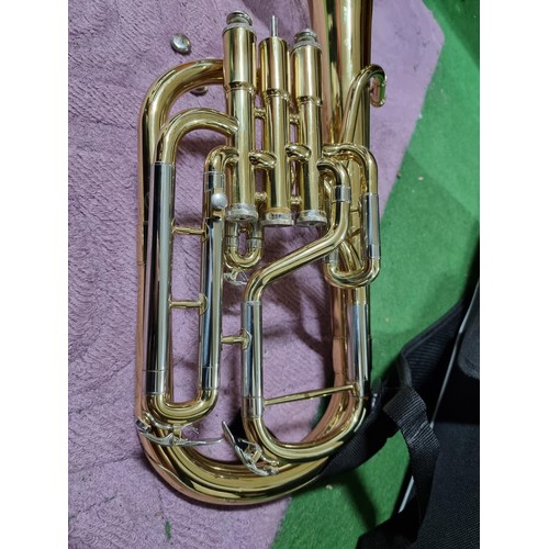 246 - A cased Elkhart 100THB by Vincent Bach international brass Tenor Horn. Needs attention to valves (Pa... 