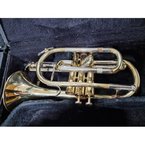 247 - 2 cased cornets, 1 by Bessom the other by blessing XL USA, both missing mouth pieces and are requiri... 