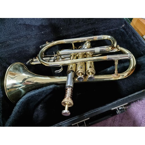 247 - 2 cased cornets, 1 by Bessom the other by blessing XL USA, both missing mouth pieces and are requiri... 