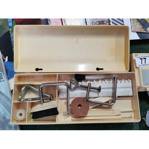 77 - Jones Knitmaster model KH-588 along with stand, magazines, quantity of accessories etc