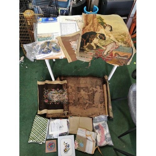 95 - Large quantity of tapestry items inc vintage scenes, wool, tapestry designs paperwork etc