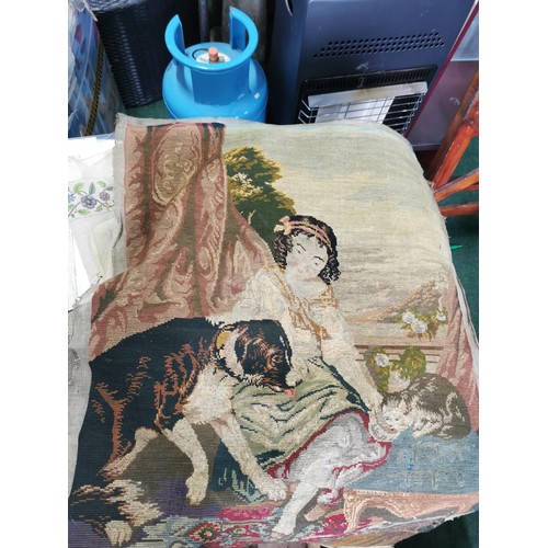 95 - Large quantity of tapestry items inc vintage scenes, wool, tapestry designs paperwork etc