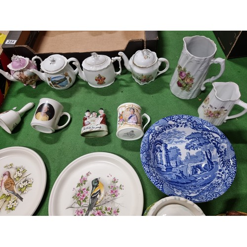 254 - Box of collectable china including a Royal Worcester Spode platers and Adams Tunstall Jasperware bow... 