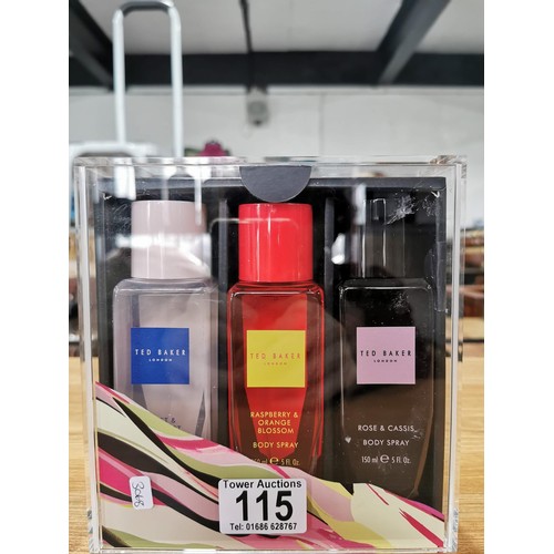 115 - Set of Ted Baker 150ml bottles of body spray different fragrances inc Violet Bergamot, Raspberry & O... 