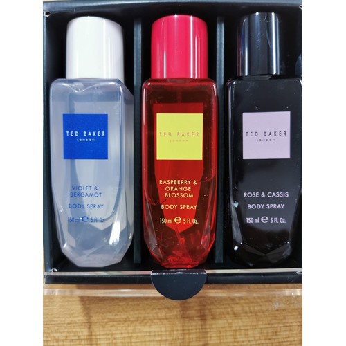 115 - Set of Ted Baker 150ml bottles of body spray different fragrances inc Violet Bergamot, Raspberry & O... 